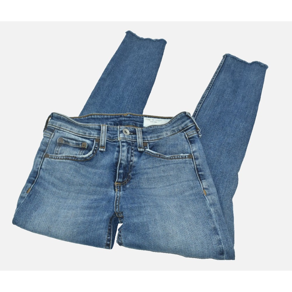 Rag & Bone Cate Women Jeans Size 23 Mid-Rise Ankle Skinny Wash Blue Raw Hem Diss